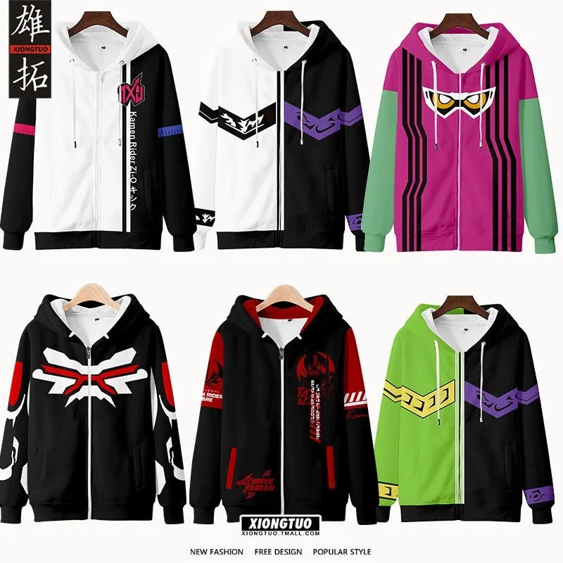 Homens e mulheres Kamen Rider 3D impressão Anime Hoodies, moletom de manga comprida, jaqueta com zíper, casaco, outono, inverno, crianças, moda