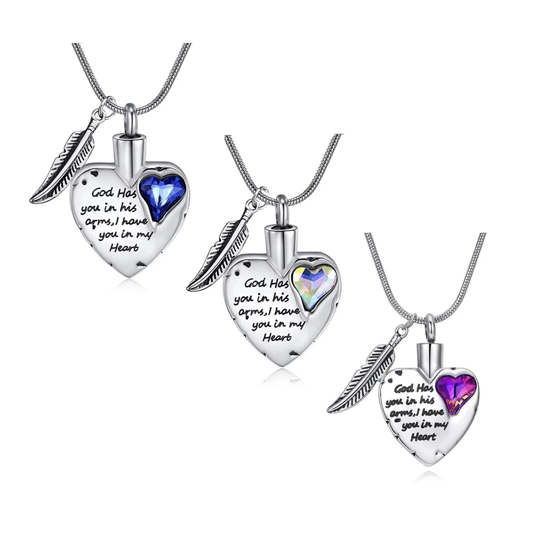 God Has You in His Arms And I Have You In My Heart Cremation Memorial Urn Pendant Ashes Necklace Keepsake Jewelry With Funnel