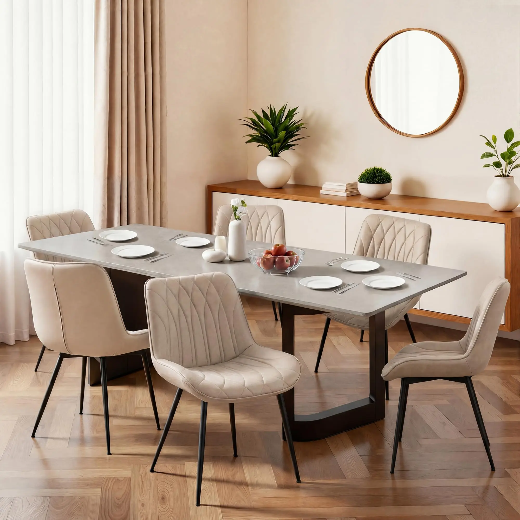 Modern Faux Leather Dining Chairs Set of 2  Upholstered Cushion Seat Curved Backrest Metal Legs Ideal for Kitchen Dining Room or Living Room Black, Brown,Green or Khaki