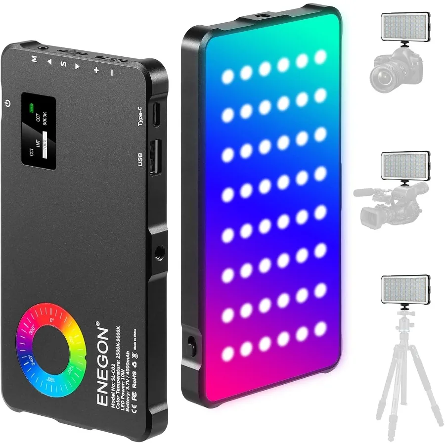 ENEGON RGB Video Light Builtin 4000mAh Rechargeable Battery LED Camera Light Full Color 24 Common Light Effects CRI95 25009000K