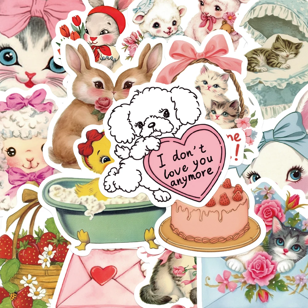 50 Stück Vintage Tiere Clipart Aufkleber Cartoon Graffiti DIY Journal Laptop Gepäck Briefpapier Skateboard Aufkleber für Studenten