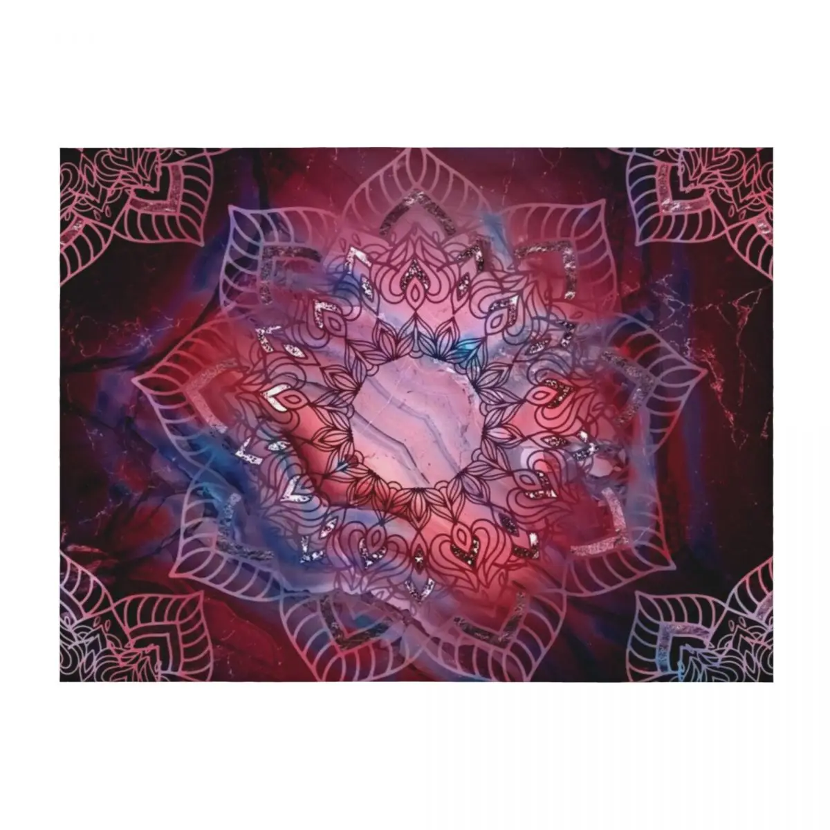 

Beautiful Mandala - Red Purple and silver blue tones Throw Blanket Shaggy Hairy Luxury Decorative Sofas Blankets