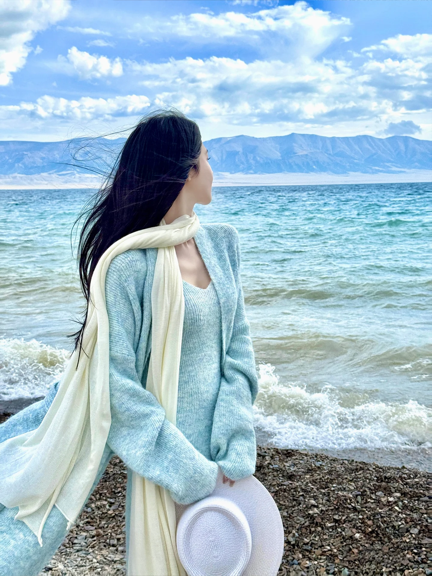 

Синий длинный шерстяной кардиган Alin с регулируемым поясом и ремешком, женский модный комплект для зимнего сезона, приталенный крой