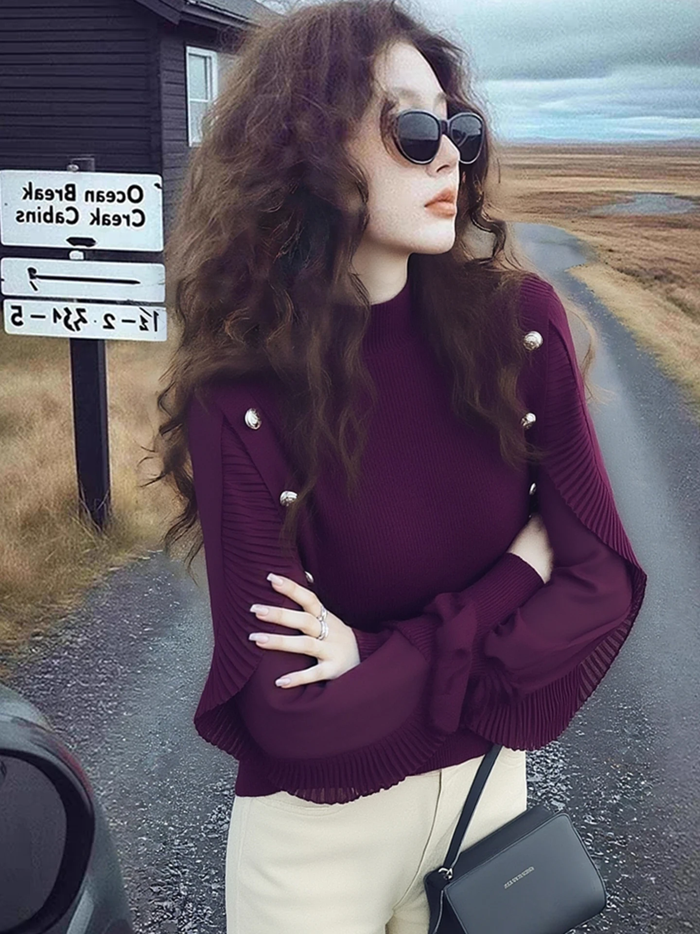 

Faionable Knitted Sweater Women's Button Decorated Base Layer irt Autumn Winter Long Sve round Ne Regular Fit Knitwear