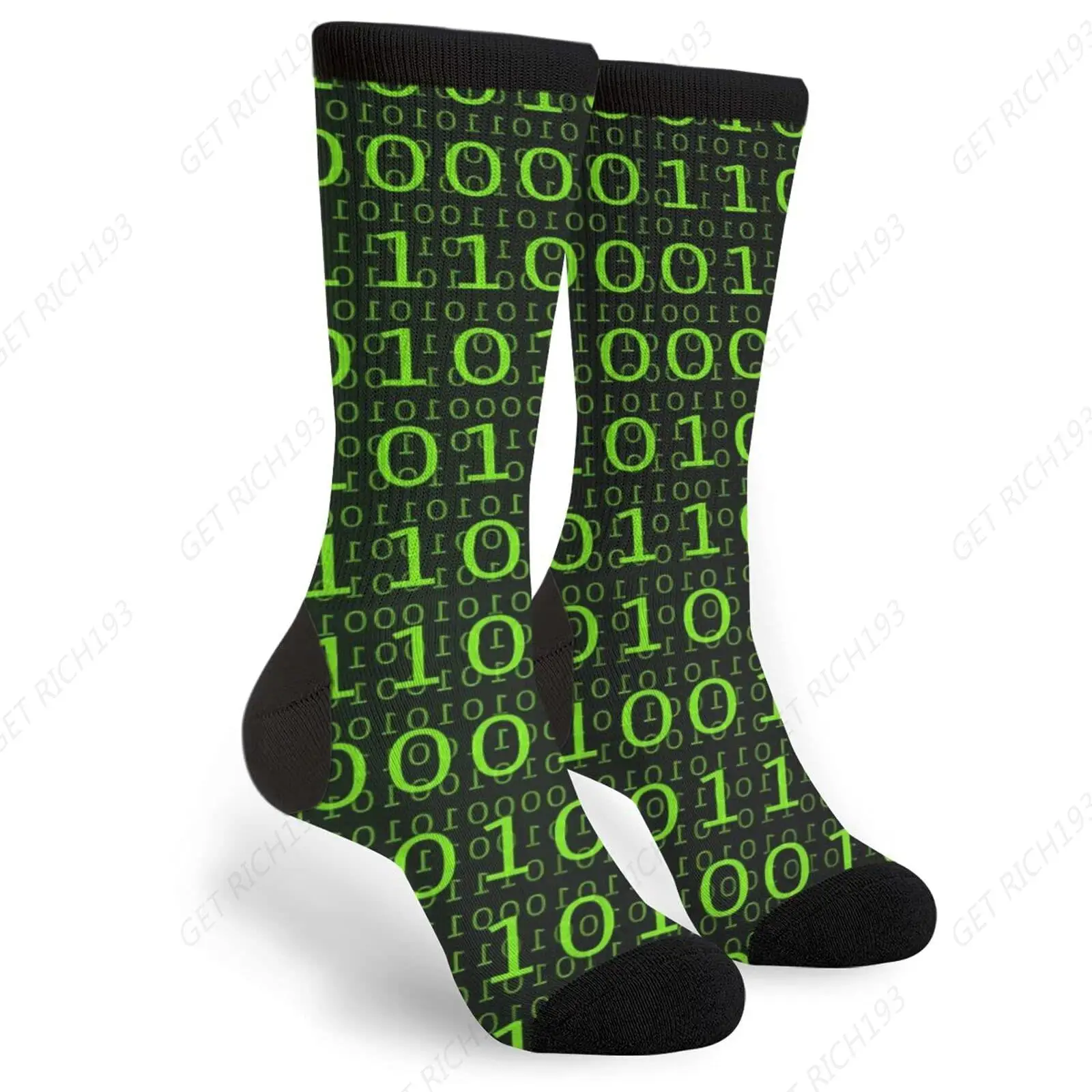 Nerd 3d Render Binary Digits In Green Novelty And Interesting Socks For Men And Women