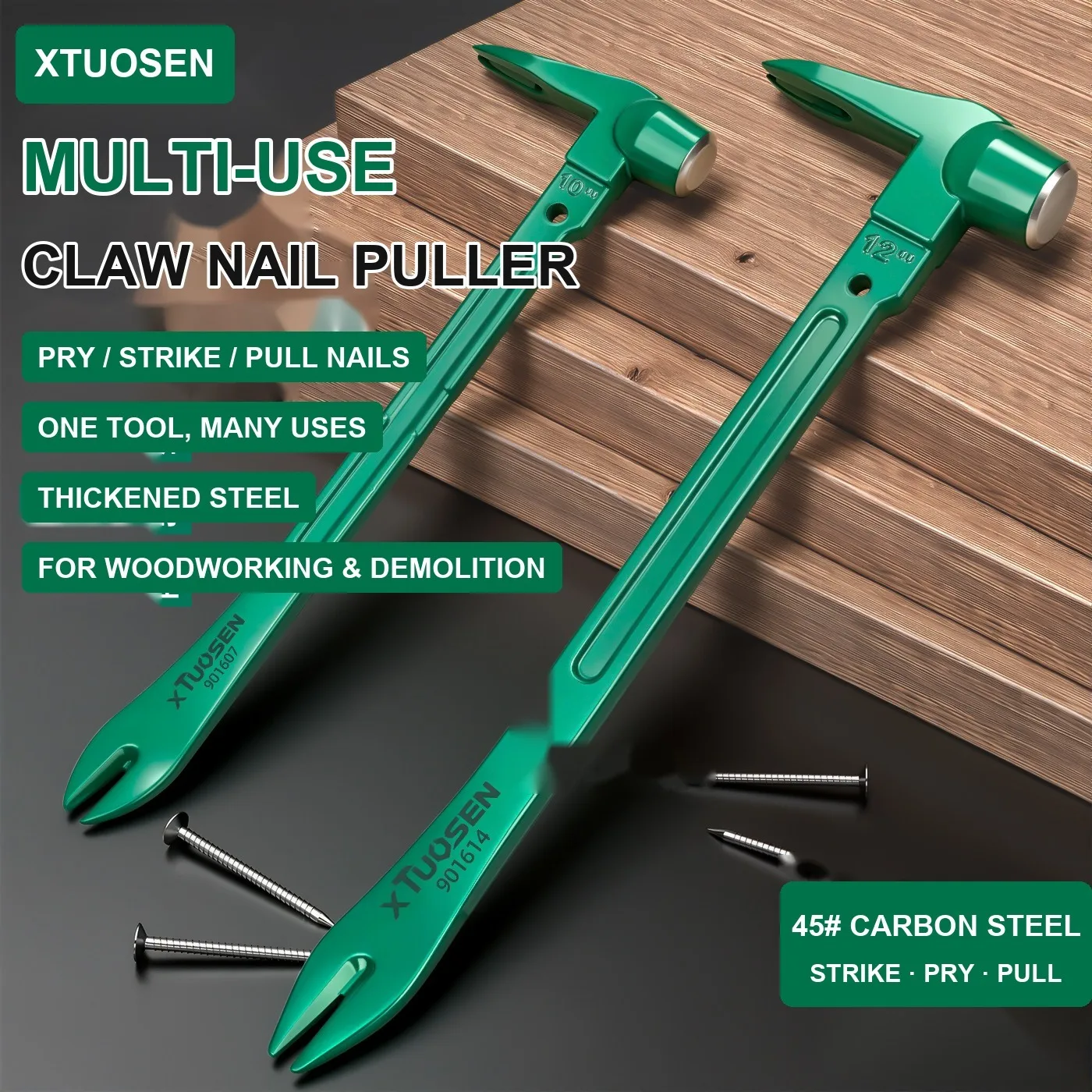 Claw Hammer Nail Puller, Multi-Use Pry Bar Crowbar with V-Claw and Striking Face, Carbon Steel