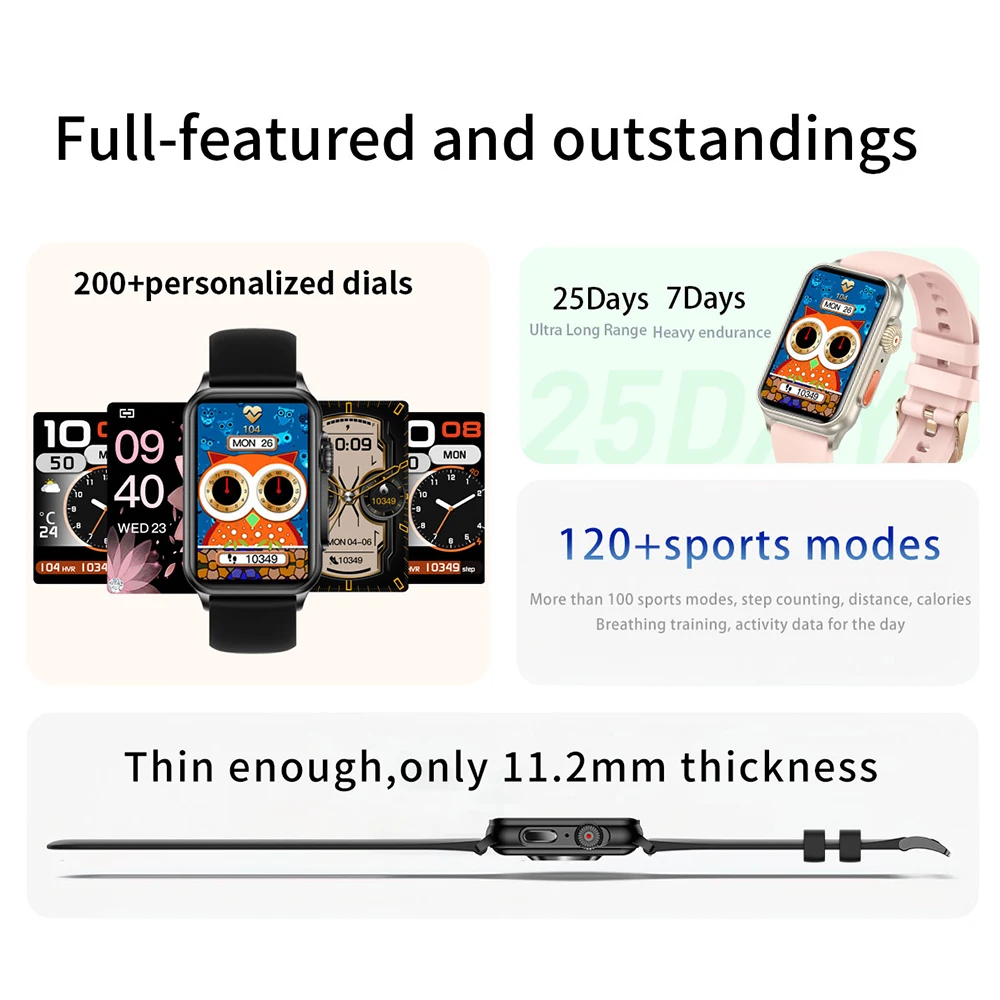 Hombres Mujeres nuevo 1,57 pulgadas más de 120 modos deportivos reloj inteligente Monitor de ritmo cardíaco durante el sueño impermeable música llamada de diente azul 2025 Smartwatch