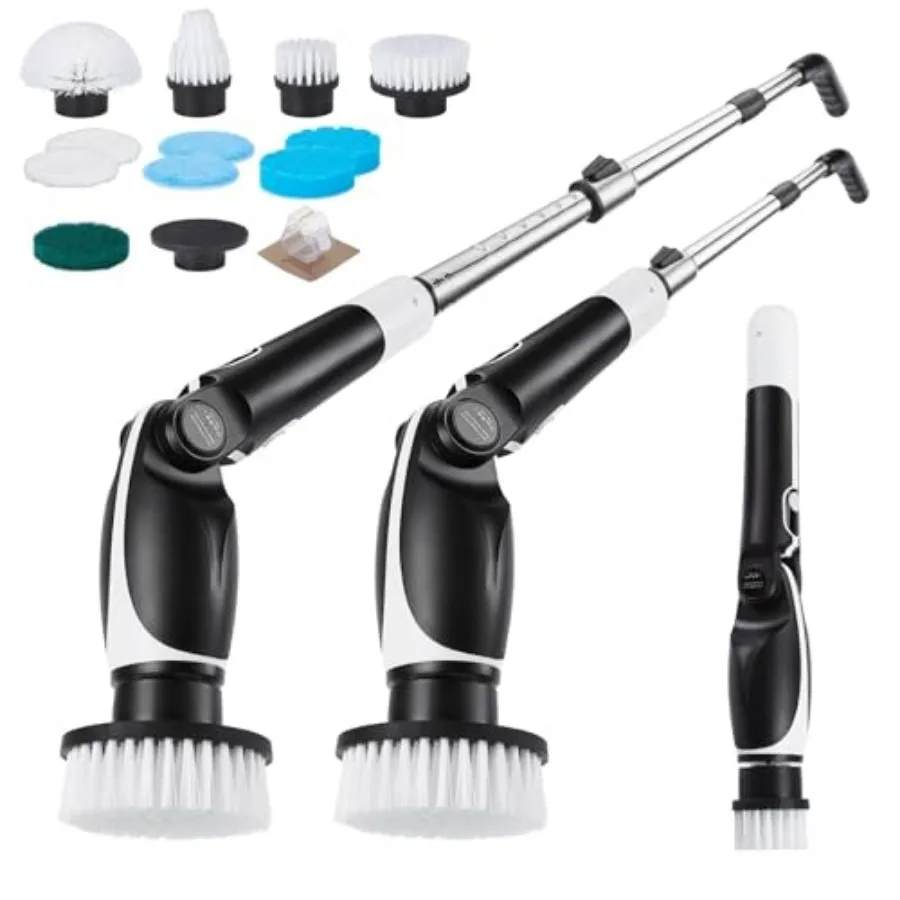 

Electric Spin Scrubber with 4 Adjustable Angles and 11 Brush Heads, Effortless Cleaning for Bathroom, Tub, Tile, and Floors, Po