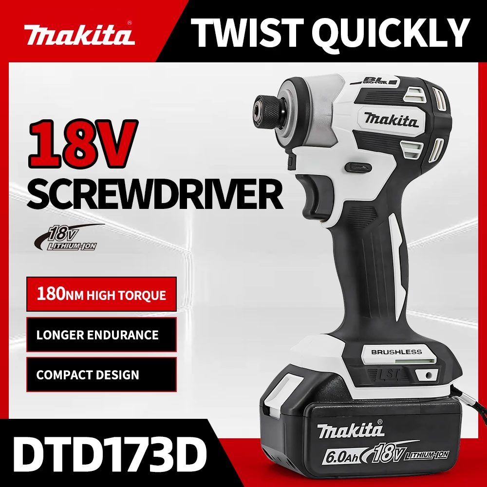 Makita DTD173 Cordless Electric Screwdriver Multi-function Household  18V Lithium Battery Rechargeable 180 N.m Impact Driver