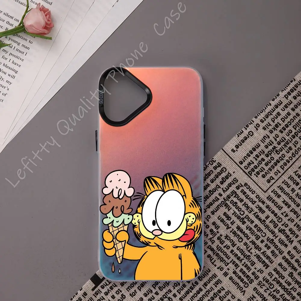 لطيف الكرتون G-garfield القط جراب هاتف ليزر معدني آيفون 16 15 14 13 12 11 برو ماكس ماتي أورورا متعدد الألوان التدرج كوف #6