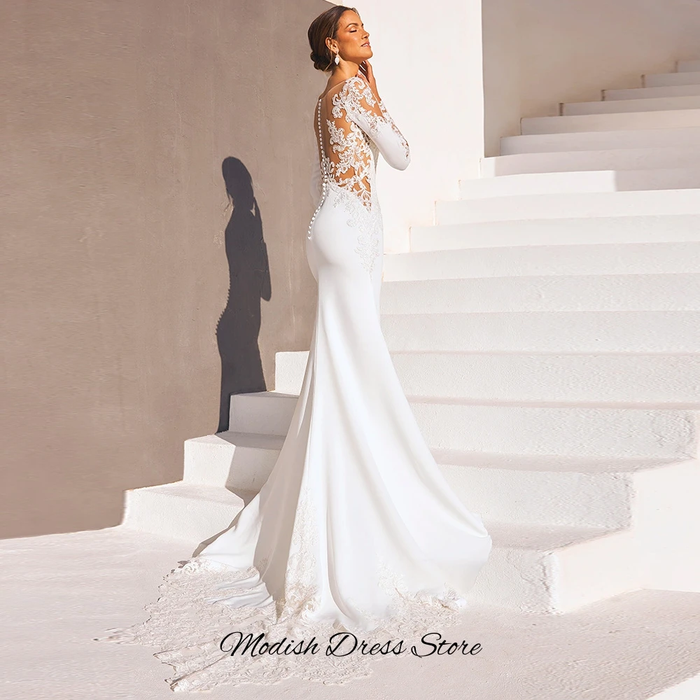 Romantic Appliques Jersey Wedding Dress Elegant Customized Sweetheart Long Sleeves Bridal Gown Charming Mermaid Vestido De Novia