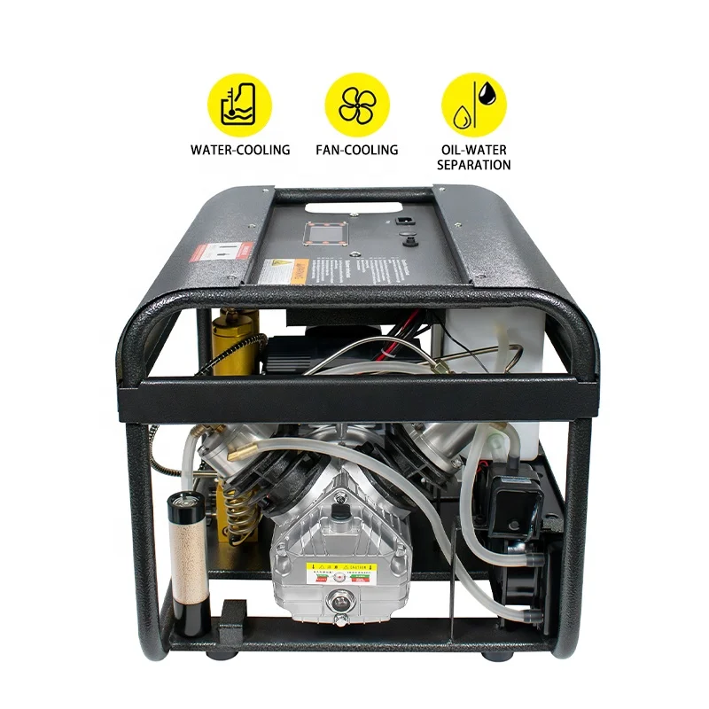 High Pressure Auto Stop Electric 4500psi 300bar Fan Cooling Tire Inflation LCD Screen Double-cylinder  Air Compressor