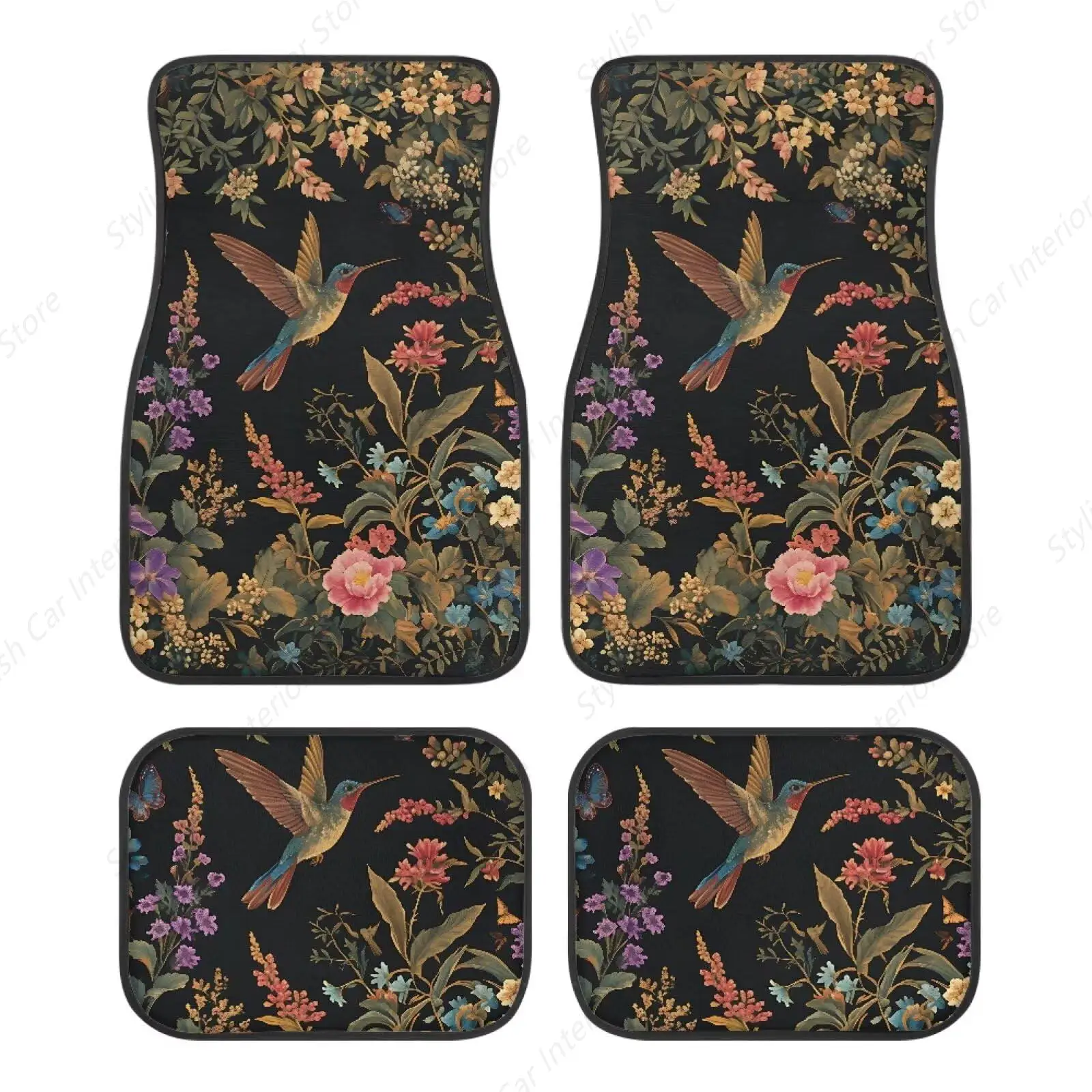 

Ковры с цветочным принтом в стиле ретро, напольный коврик, 4 шт. для автомобиля, внедорожника, фургона, седана, нескользящие всепогодные напольные коврики, защита
