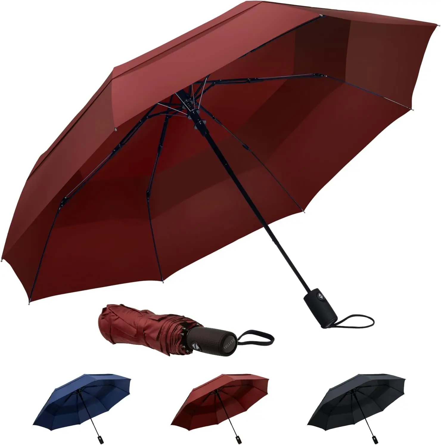 

Umbrellas for Rain – Compact Umbrella Windproof with 46 inch Double Vented Canopy and Strong Fiberglass Frame, Automatic Portabl