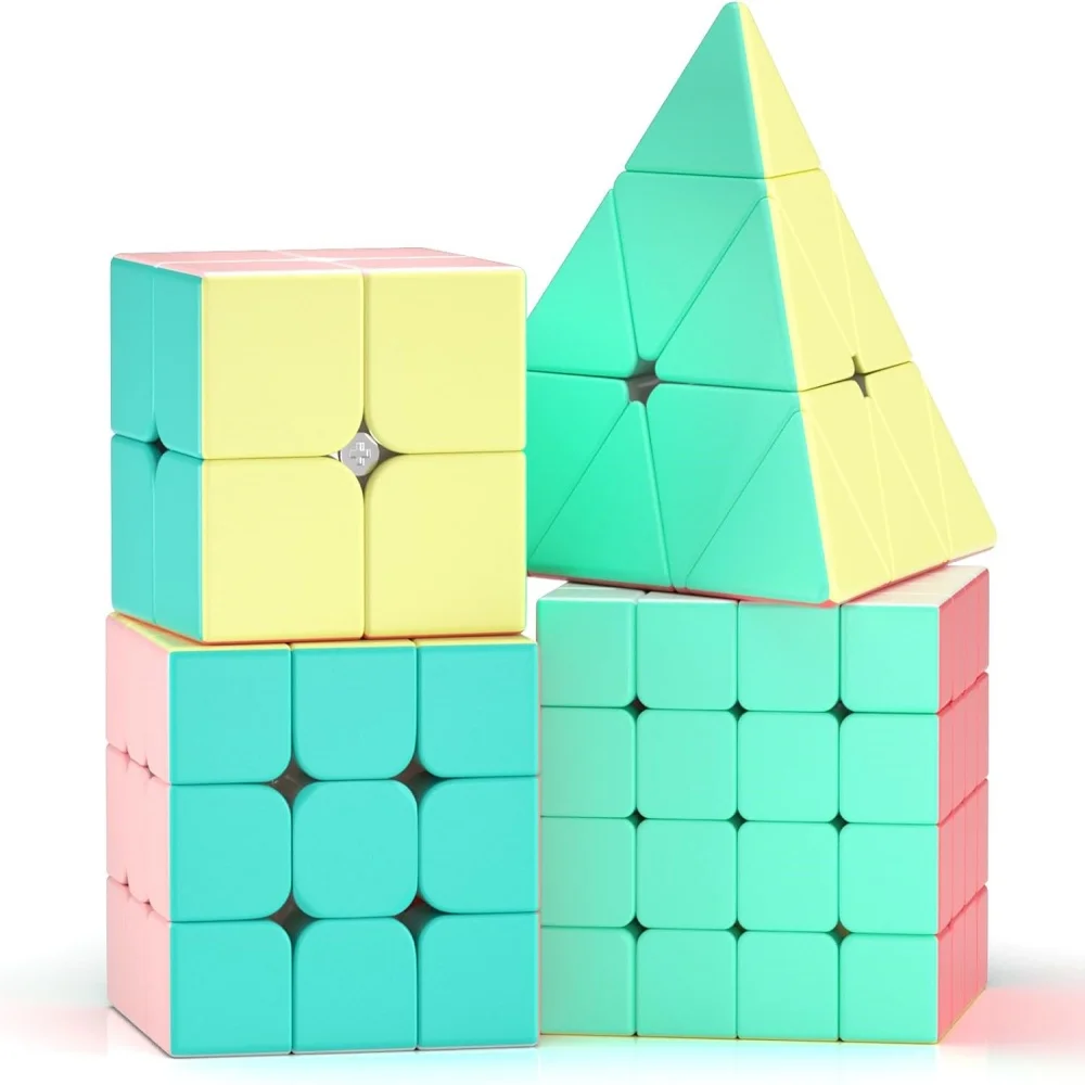 MeiLong Speed Cube Set 2x2 3x3 4x4 Pyramid Cube Stickerless Fast Cube Macaron Color Cube Set