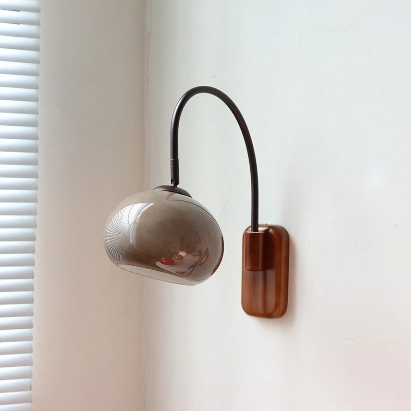 Vintage Glass Wall Lamp Creative Solid Wood Bedside Wall light Sconce Study Living Room Home Decor Wall Lamp Glass sphere light
