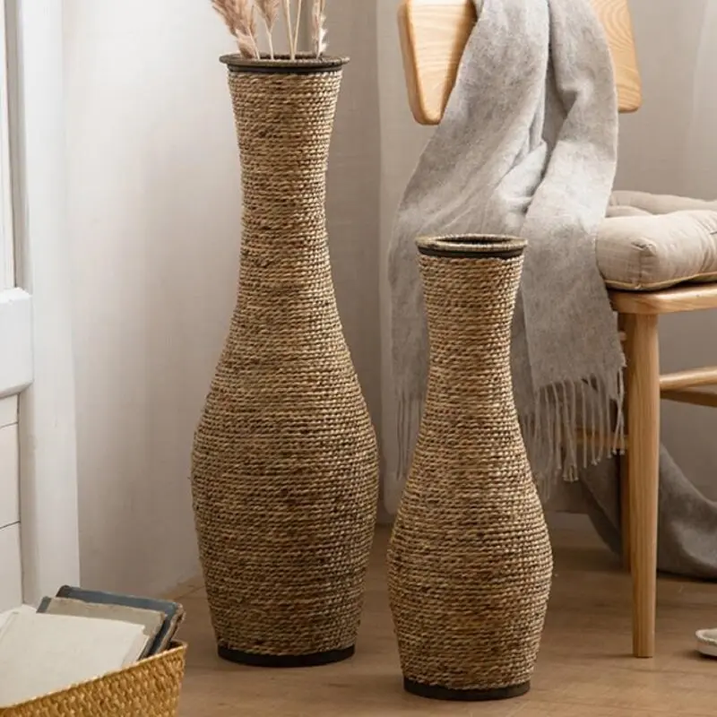 Straw rope woven vase rattan bamboo rattan glass dried flower arranger flower basket living room decoration