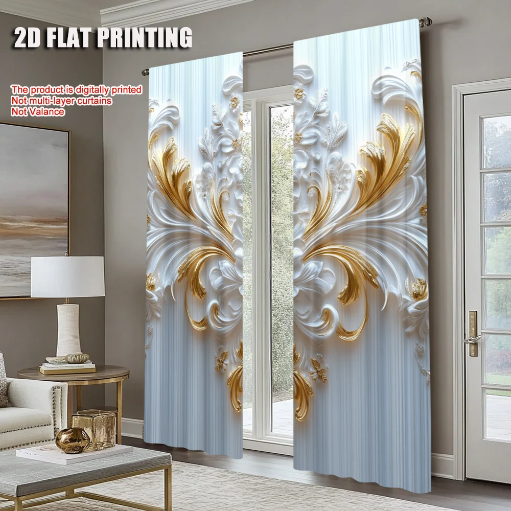 2Pcs Elegant Floral Print Window Curtains Rod Pocket Design Polyester Material Perfect For Living Room Bedroom More Home