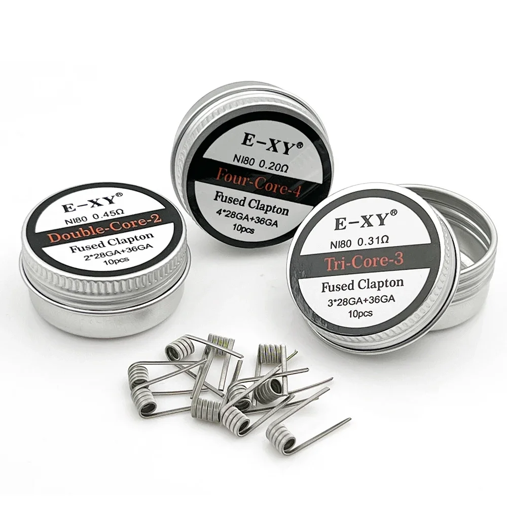 10pcs/box Ni80 Prebuilt Coil Fused Clapton Double Tripe Four Core Coil for DIY Cotton Bacon Tank