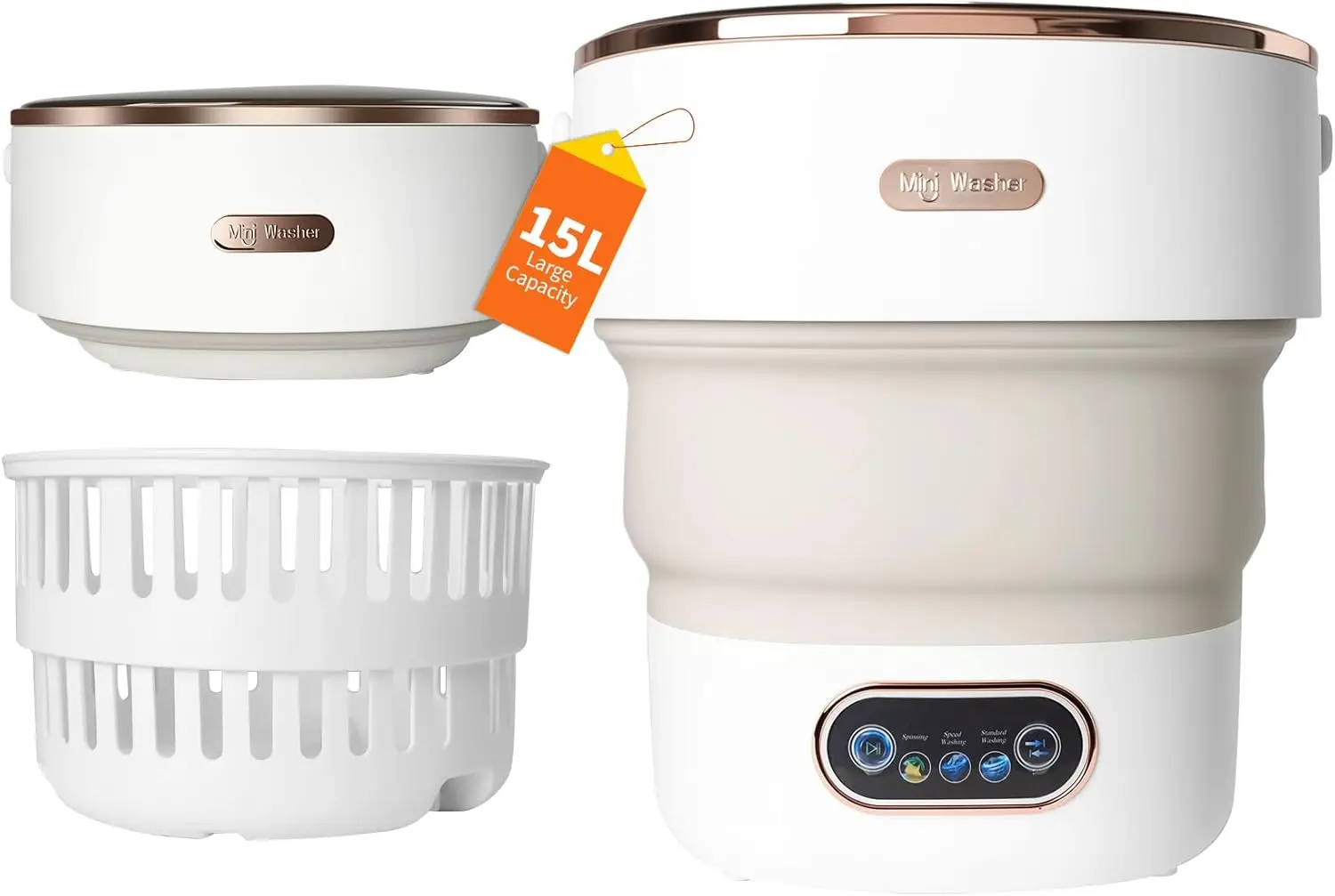 

Portable 15L Washing Machine, Mini Washer with 4 Modes, Foldable for Travel, Apartments, Camping