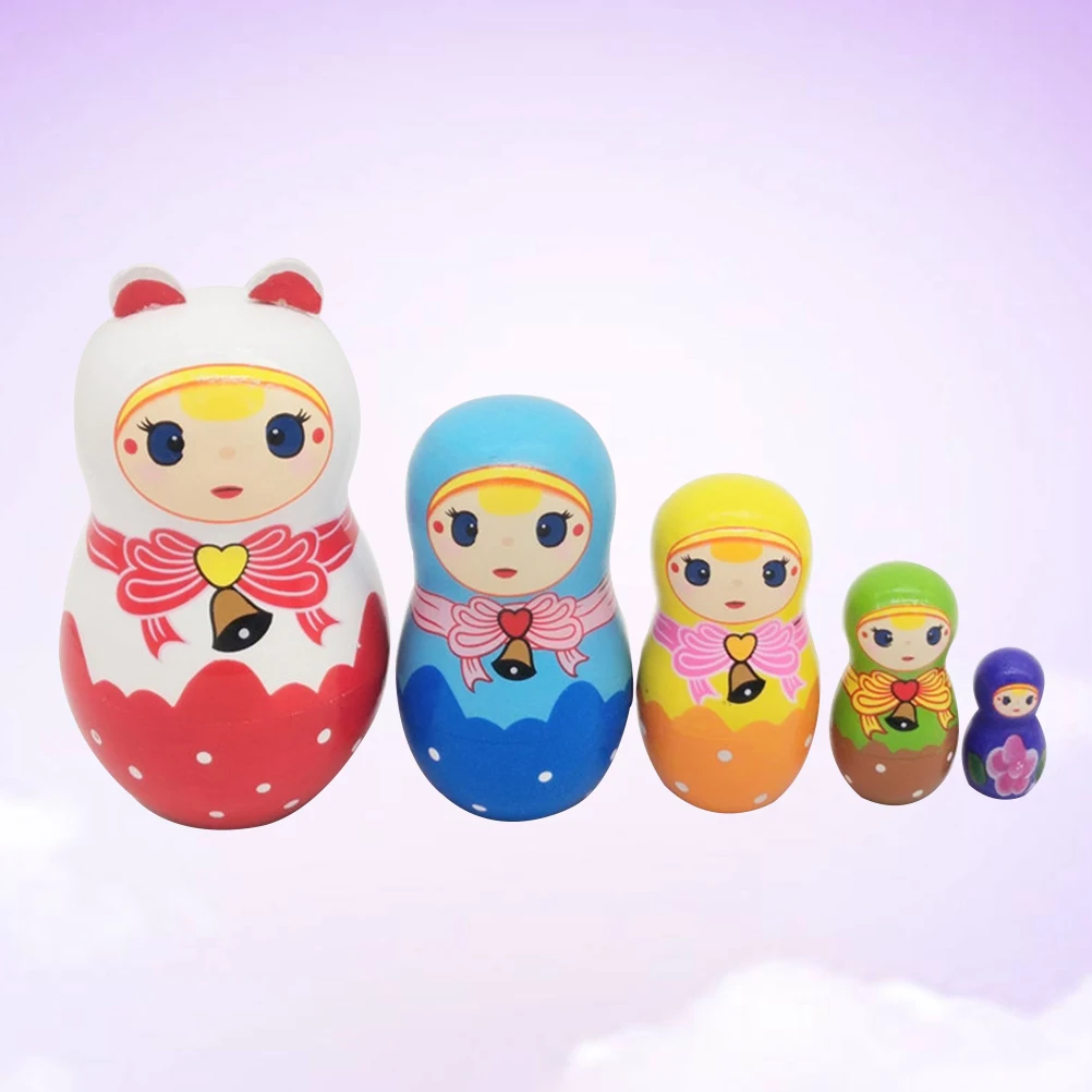 

5pcs Russian Nesting Wooden Cartoon Chick Matryoshka Stacking Toys for Jewelry Storage Decoration Gifts