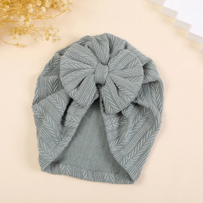 New Fashion Ribbed Bow Baby Turban Hat Infant Soft Elastic Beanies Cap Breathable Solid Color Baby Girl Bonnet Hats for Newborn