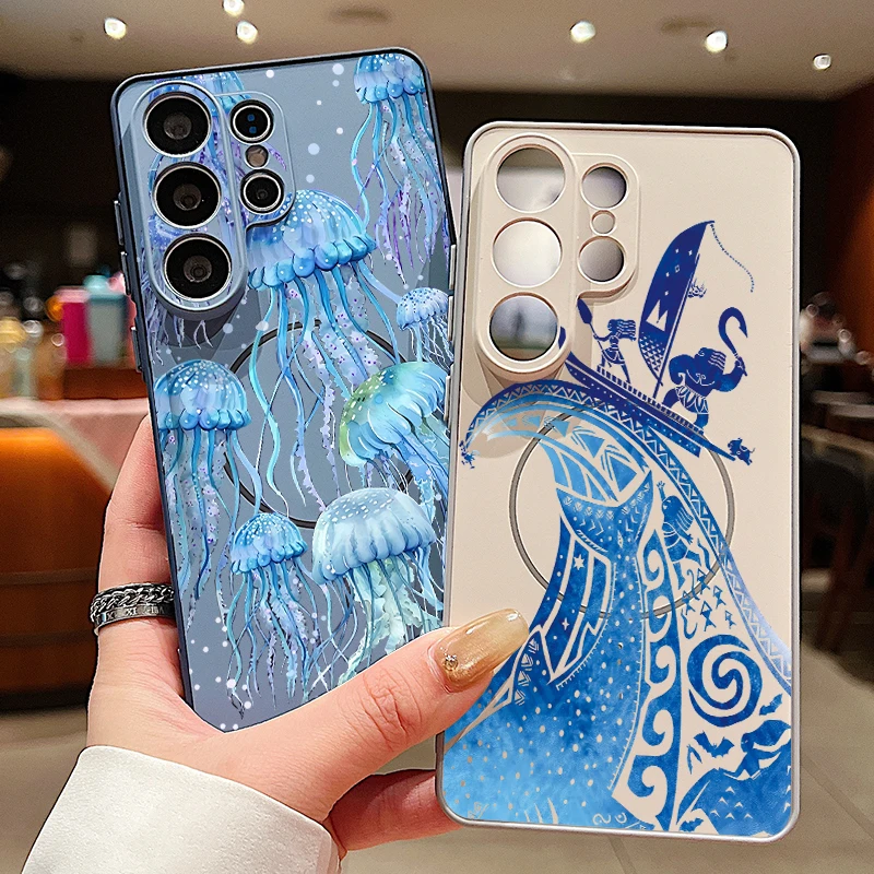 Coque de téléphone magnétique à imprimé méduse bleue pour Samsung Galaxy S26 S25 Ultra Edge S24 S23 FE A57 A17 A56 A37 A16 A55 A54 A36