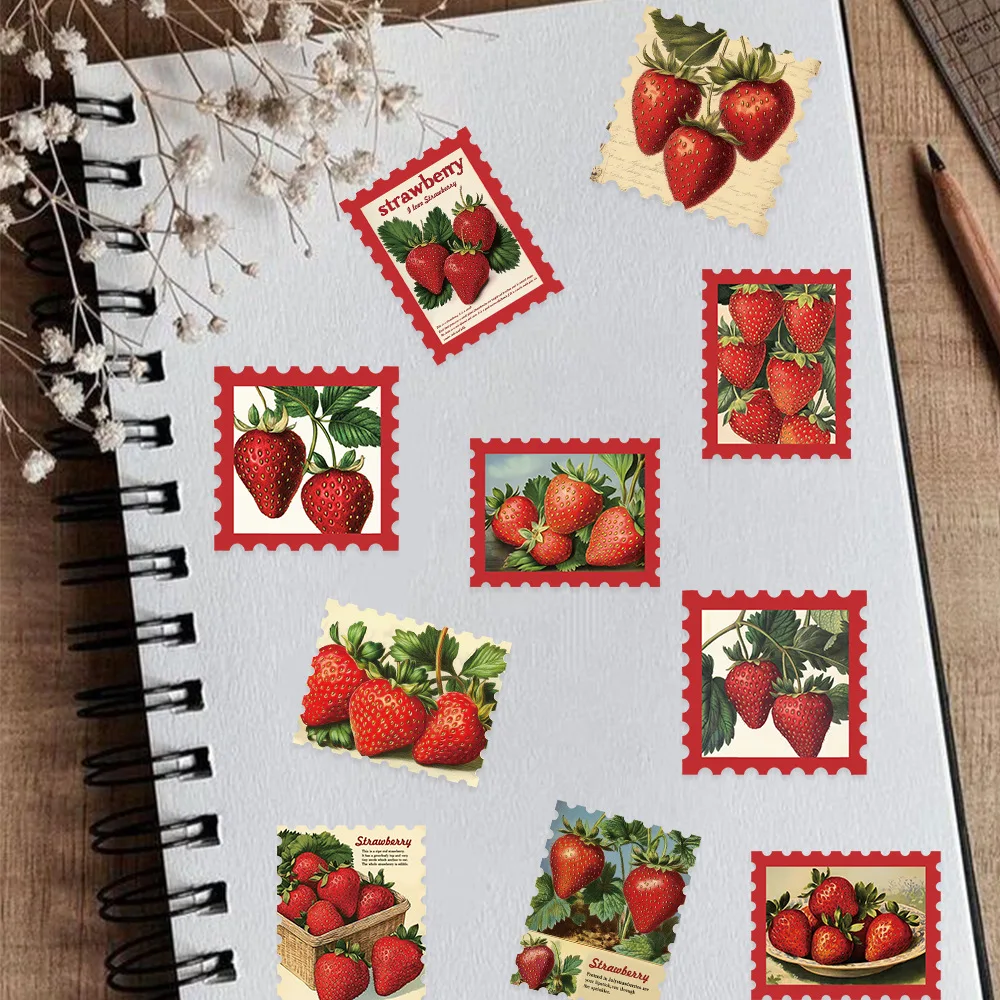 50PCS Erdbeere Obstgarten Stempel Aufkleber Notebook Laptop Gepäck Dekorative DIY Label Tagebuch Notebook Graffiti Schreibwaren Aufkleber