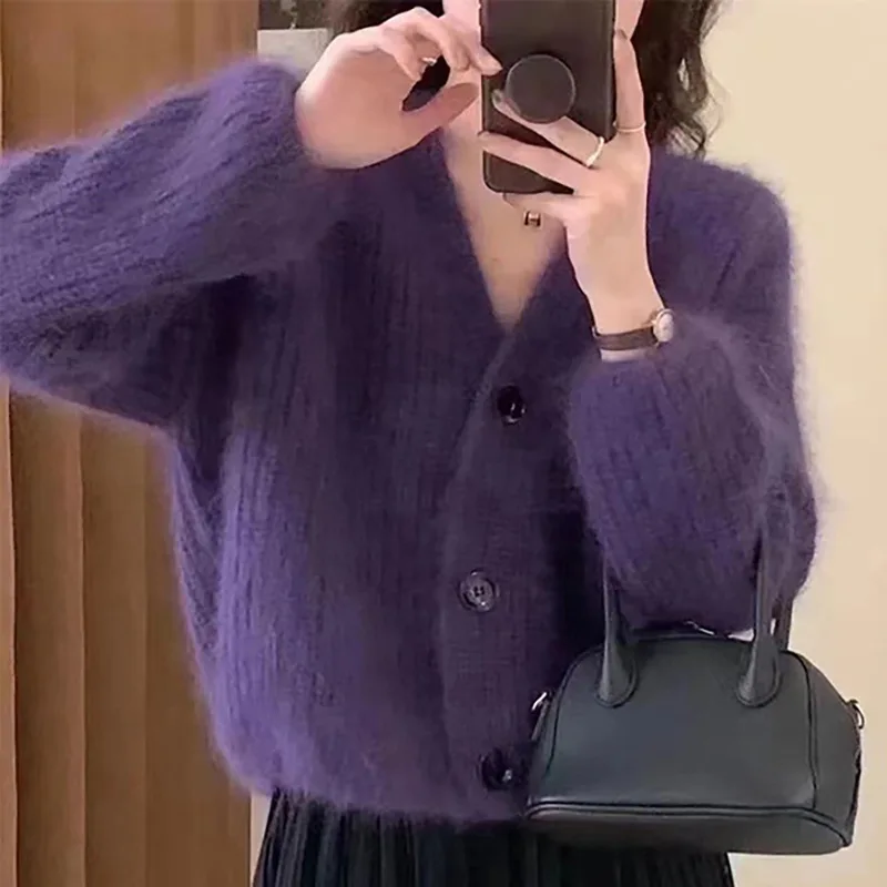 เสื้อสเวตเตอร์ถักแบบหลวมสำหรับผู้หญิง เสื้อคลุมคาร์ดิแกนทรงเข้ารูป เสื้อคลุมสไตล์เกาหลีสำหรับสาวๆ เสื้อสเวตเชิ้ตลำลอง เสื้อคลุมสำหรับฤดูใบไม้ร่วงและฤดูหนาว