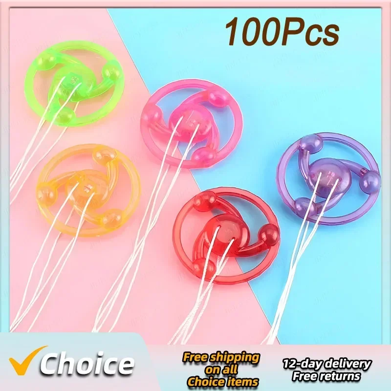 New 100Pcs Luminous Hand Pull Luminous Flashing Rope Flywheel Toy Led Light Toy Novelty Children Flywheel Flash Gyro Gift Toys