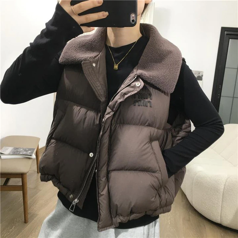

Women's Vest Jacket Short Down Cotton Padded Jackets Autumn Winter Loose Velvet Doll Collar Sleeveless Casual Cardigan Waistcoat