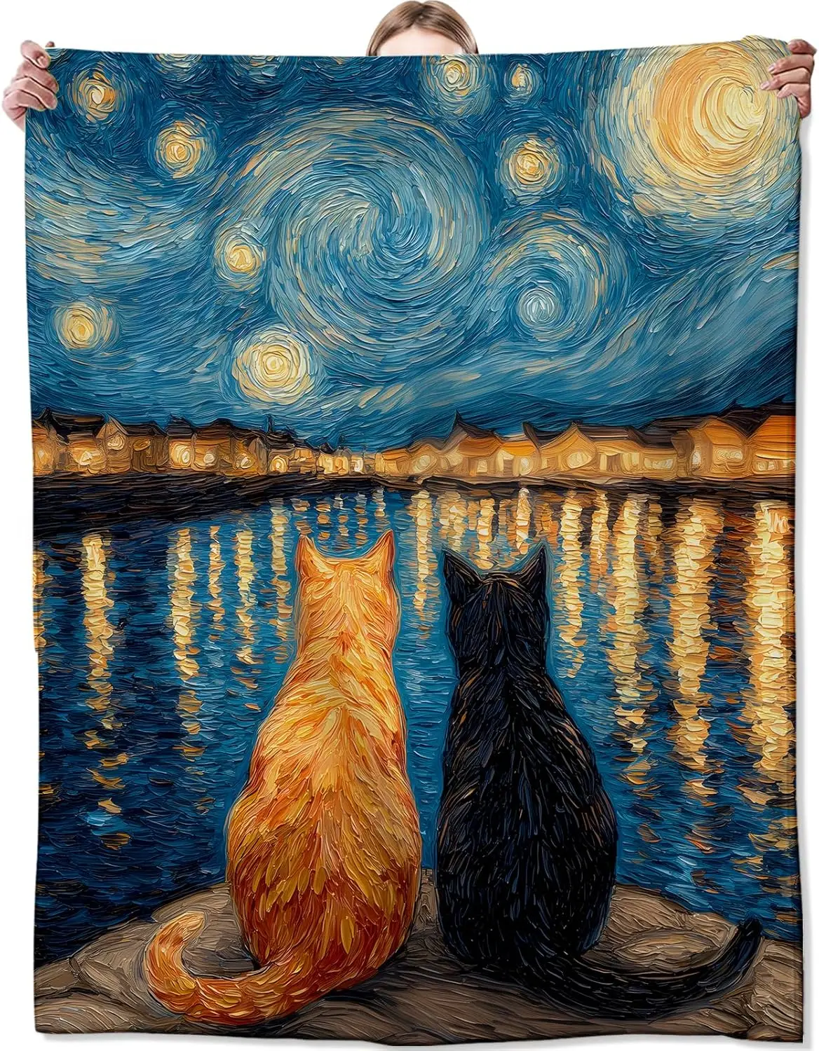 

Beautiful Cat Couple Starry Night Galaxy Throw Blanket Tapestry Art Decor Gift for Cat Lovers Home