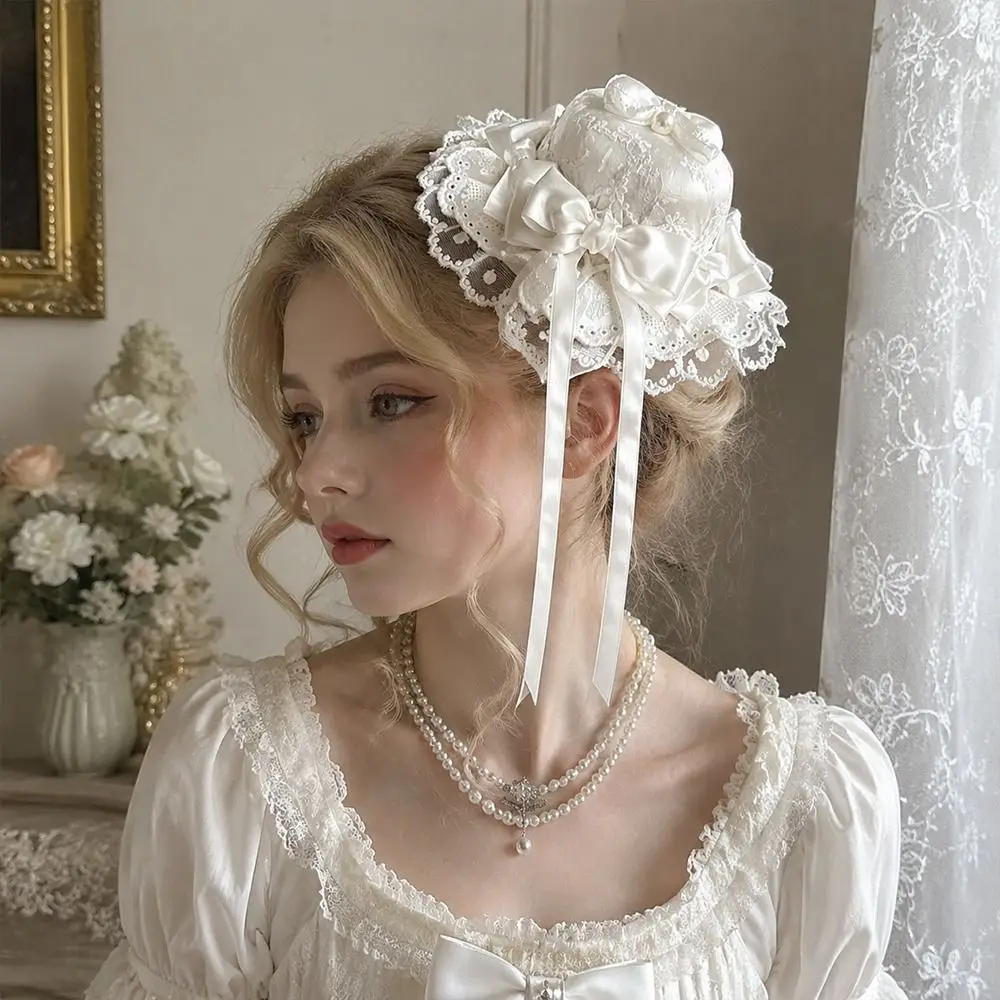 Kawaii Bowknot Mini Top Hat Fascinator Vintage Lolita Hair Cap Exquisite Elegant Bow Hair Clip Anime