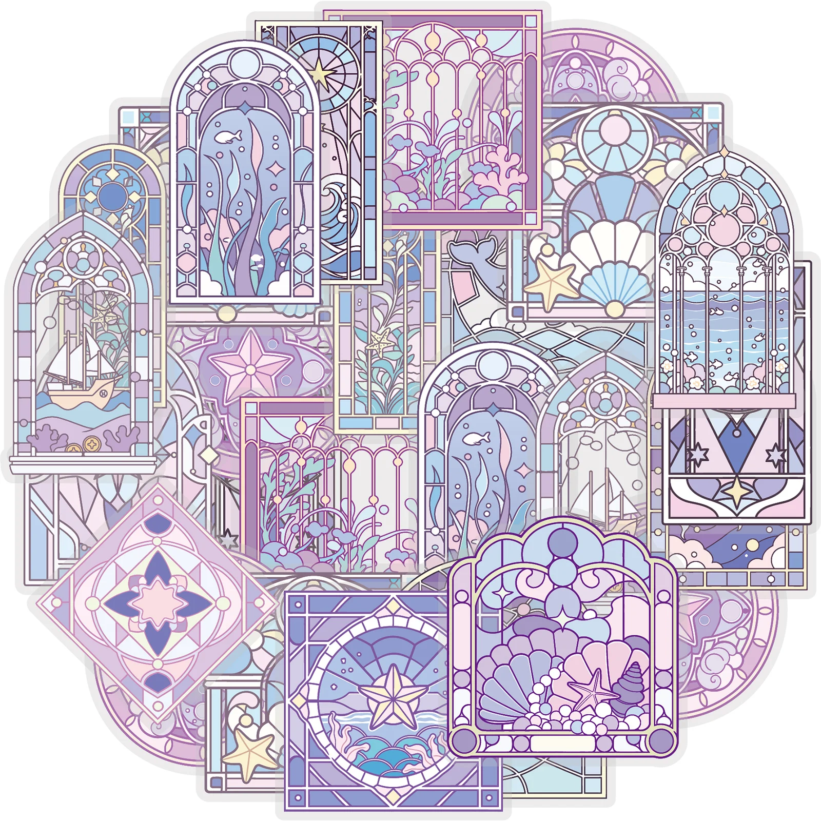 Etori Life 15pcs Fantasy Underwater Theme Stained Glass Window Die-Cut Craft Stickers are suitable for laptops, handbags, photo albums, water bottles, postcards and envelopes, scrapbooking supplies, office decoration items, room decoration, school supplies, student gift bags, party decorations, Korean stationery, children's stickers, and gifts for friends