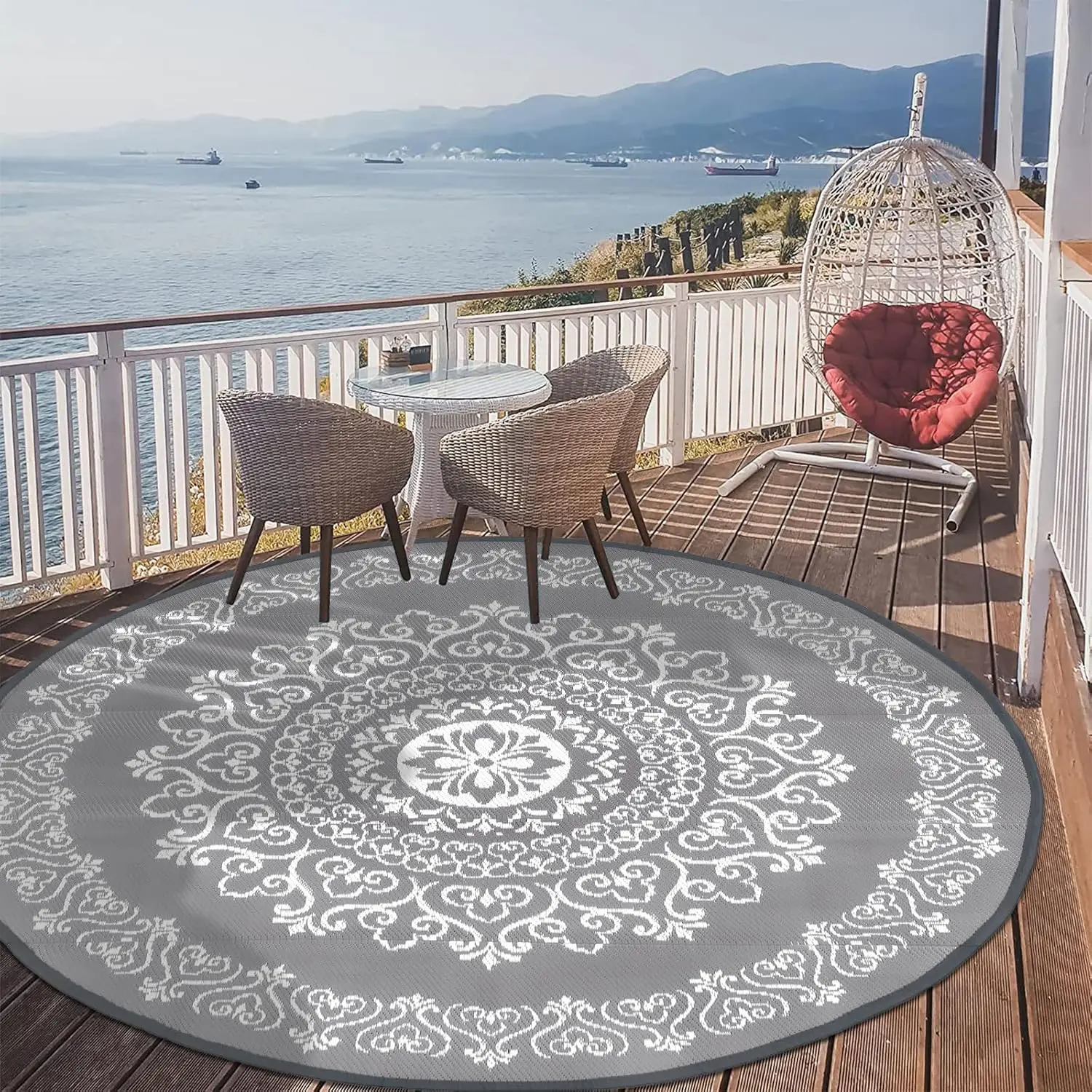 

Waterproof Outdoor Rug 6ft, Reversible Plastic Straw Patio Camping Rug, Indoor Outdoor RV Mat Carpet for Deck, Camper, Porch,