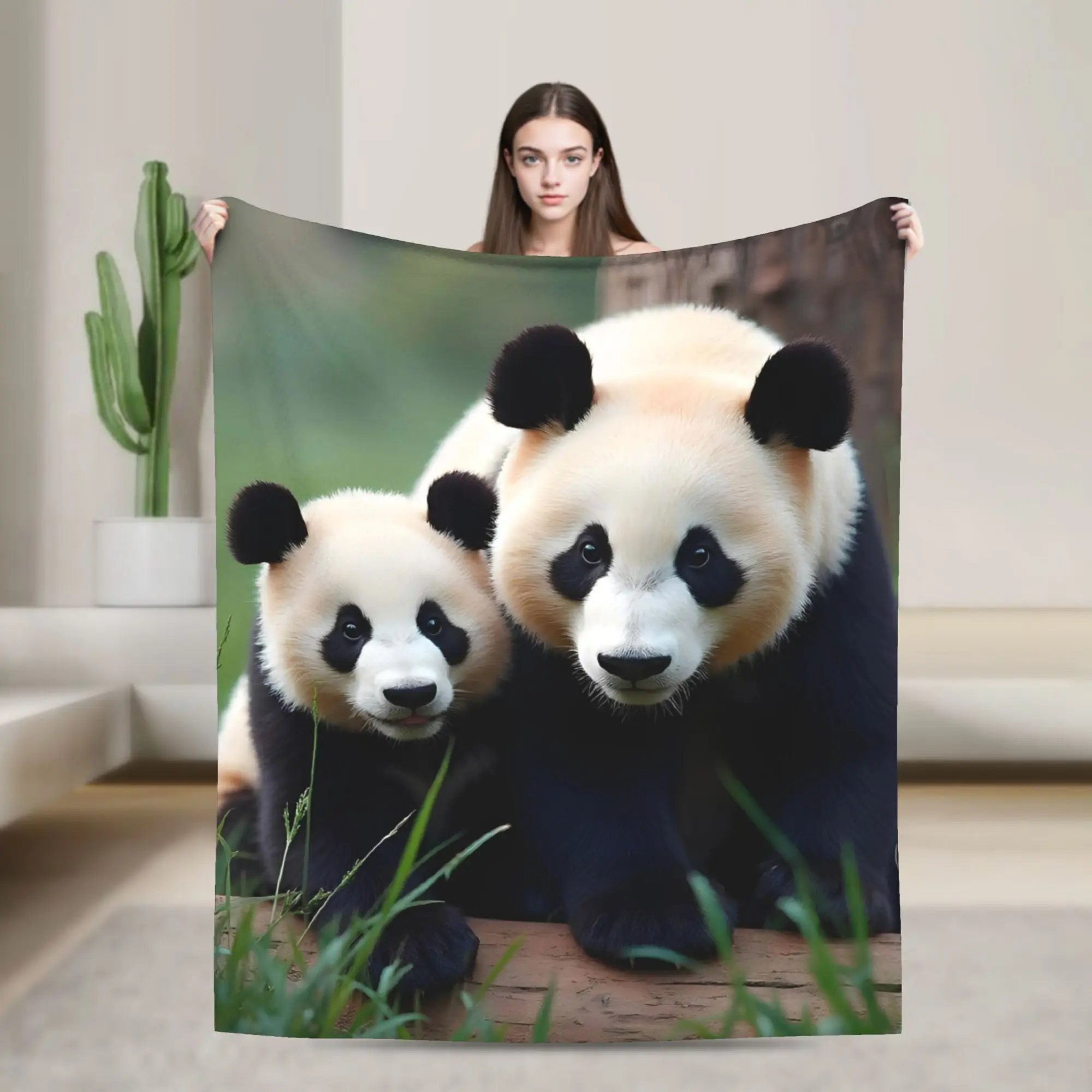 

Panda Animal Blanket Wool Throw Blanket Airplane Travel Printed Soft Warm Bedspread