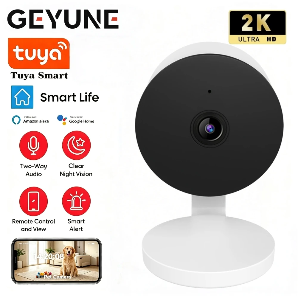 Tuya WiFi IP-Kamera für Innenräume 4MP Babymonitor Zwei-Wege-Sprechfunktion Bewegungserkennung 1080P IR-Nachtsicht Sicherheitsvideoüberwachung