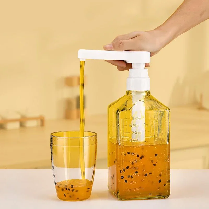 

Liquid Dispenser With Scale Coffee Syrup Bee Drip Bottle With Hydraulic Pump And Nozzle Head Kitchen Container Herb grinder