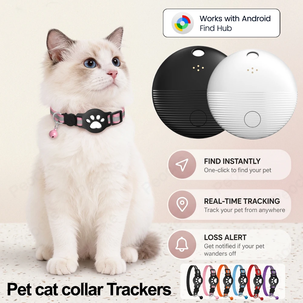 Android Smart Tracker Tag With Cat Collar Works with Google Find Hub for Wallet Suitcase Pets Bag Luggage Item Location Finder