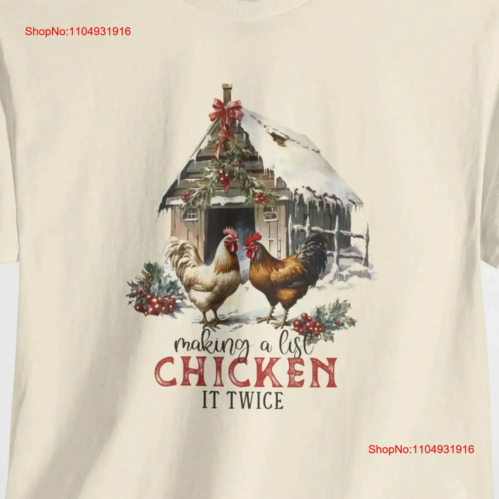 

Chicken It Twice Vintage Farm Christmas Making A List Funny Heavy Cotton T Shirt vintage Washed streetwear Soft Stretched