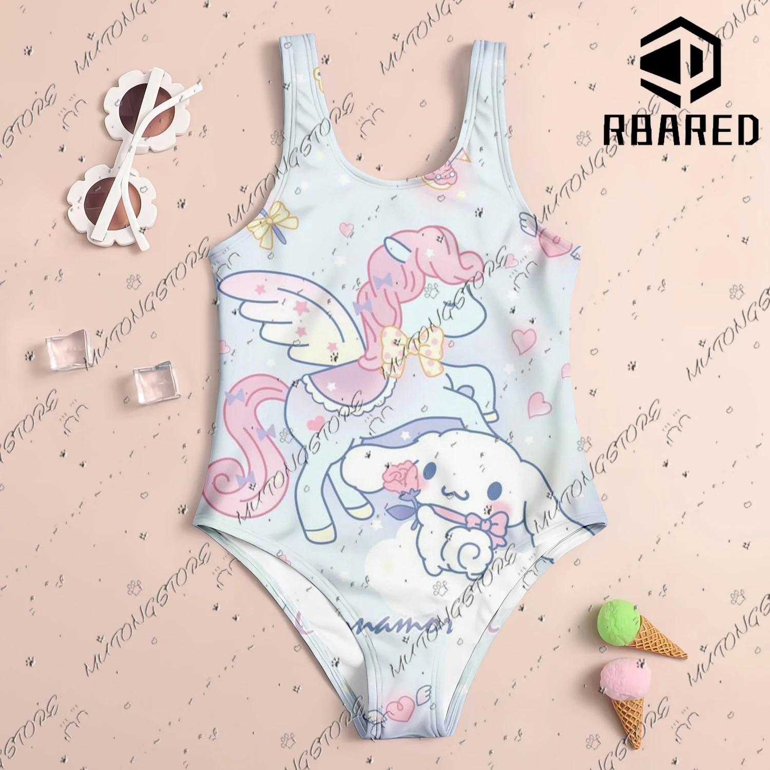 MINISO Cute Stitch Print New Girl Summer One-Piece Swimsuit Fashion Cartoon Women Kids Swimwear Sleeveless Swim Clothing