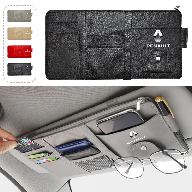 Organizador para visera de coche, accesorios interiores para automóvil con múltiples bolsillos, para Renault Megane 2 Duster Logan Captur Clio Laguna 3 Fluence