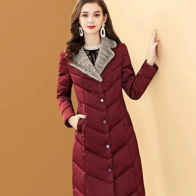 

Imitation Mink Fur Collar Down Cotton Coats Womens Autumn Winter 2024 New Warm Long Over-the-knee Parkas Women Cotton Jackets