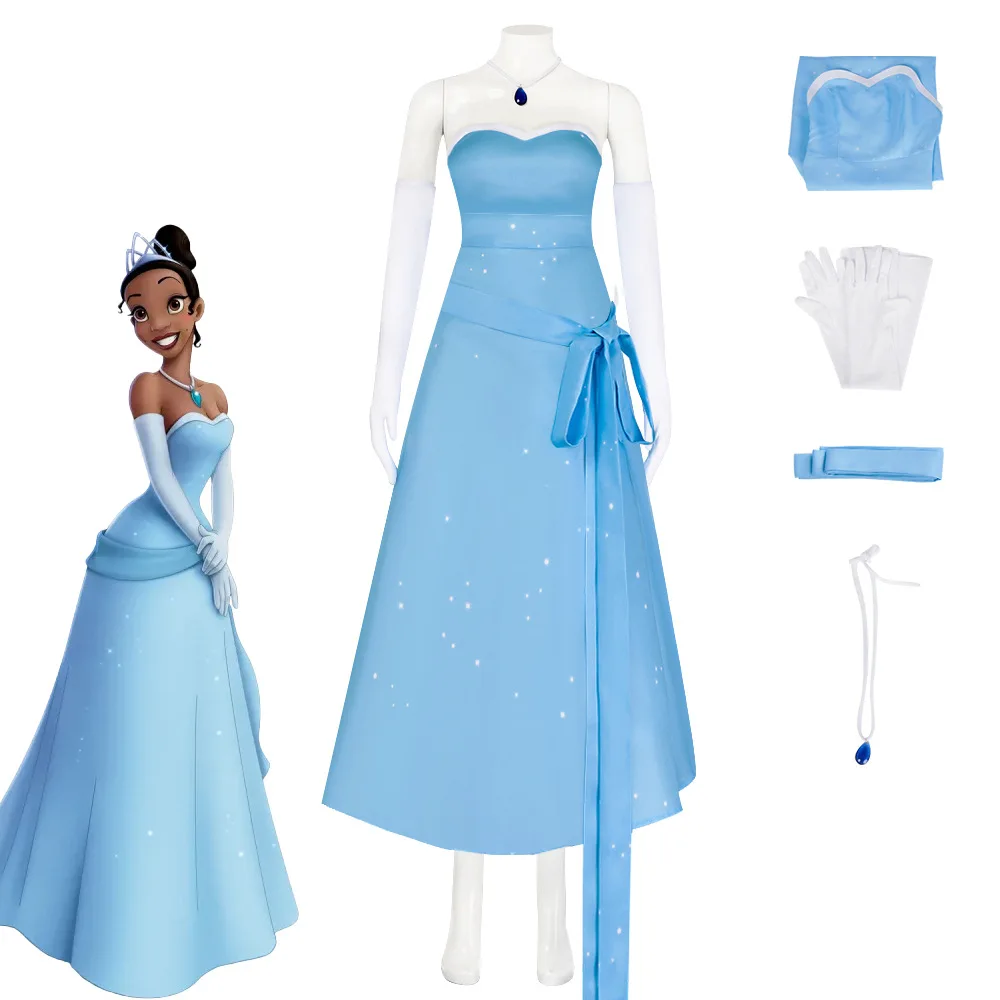 Princess Tiana and the Frog Cosplay Costume Blue Dresses Woman Halloween  Carnival Cosplay Tiana Customized Clothes - AliExpress 200000532