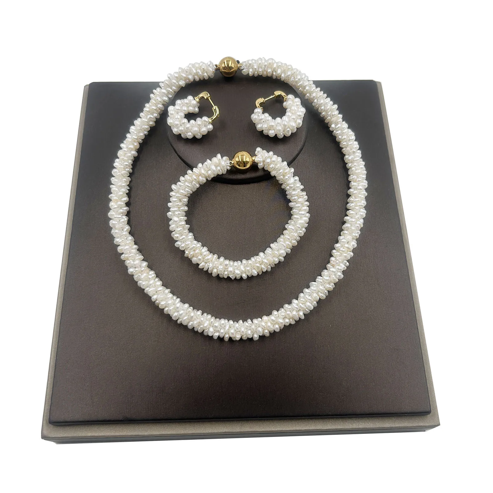 

Elegant Luxury Caterpillar Shape Freshwater Pearl Jewelry Set for Women AA Grade Quality Natural Top Fashion Factory Price