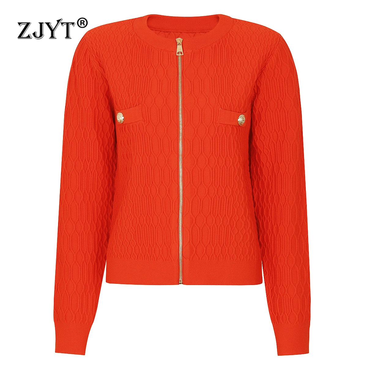 

ZJYT Spring Autumn Long Sleeve Knitted Cardigans Sweaters for Women 2026 New Elegant Zipper Up Tops Red Party Jersey Mujer Lady