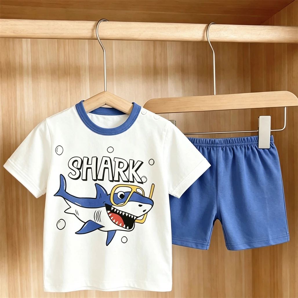 Toddler New Cartoon Tshirt+Shorts Fashion Casual Costume Short-sleeved TShirt Loose Shorts 1-4Years Old Boys Girls Lovely Suit