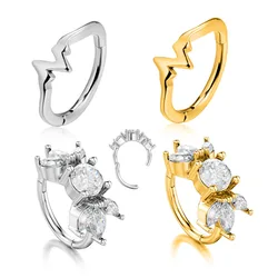 316L Surgical Steel 16G Moon Wave Septum Piercing Side CZ Clicker Segment Nose Rings Daith Conch Hoop Earring for Women Men Gift