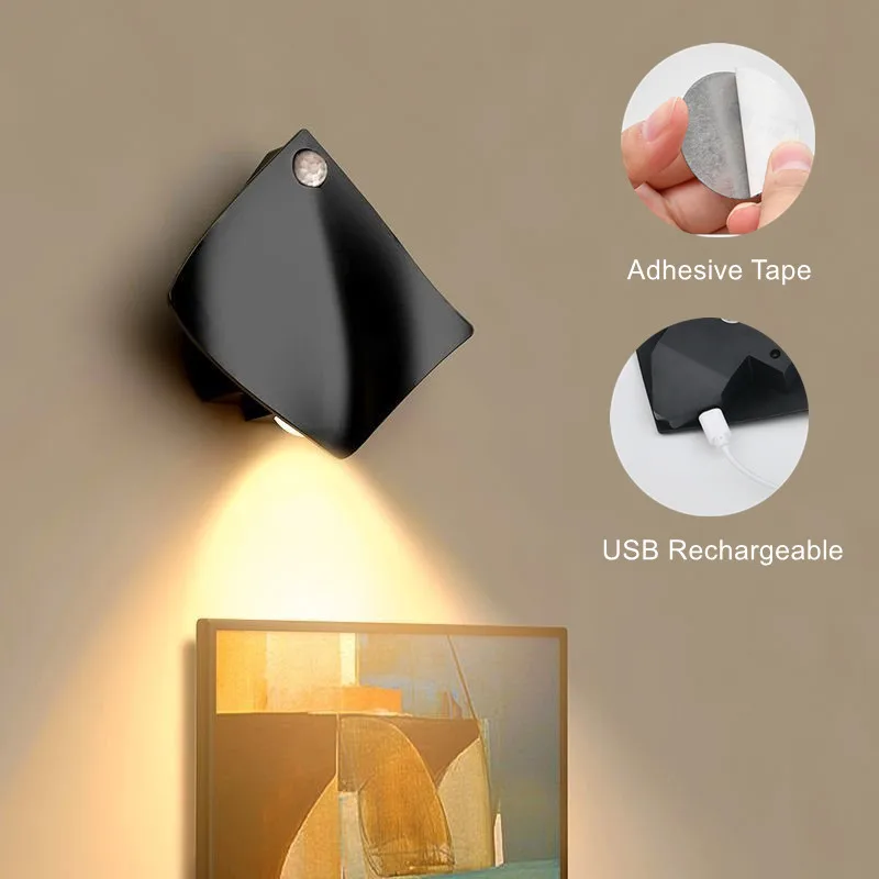 

PIR Motion Sensor LED Wall Lights USB Rechargeable Night Light for Bedroom Bedside Kitchen Stairs Hallway Wireless Closet Lamp