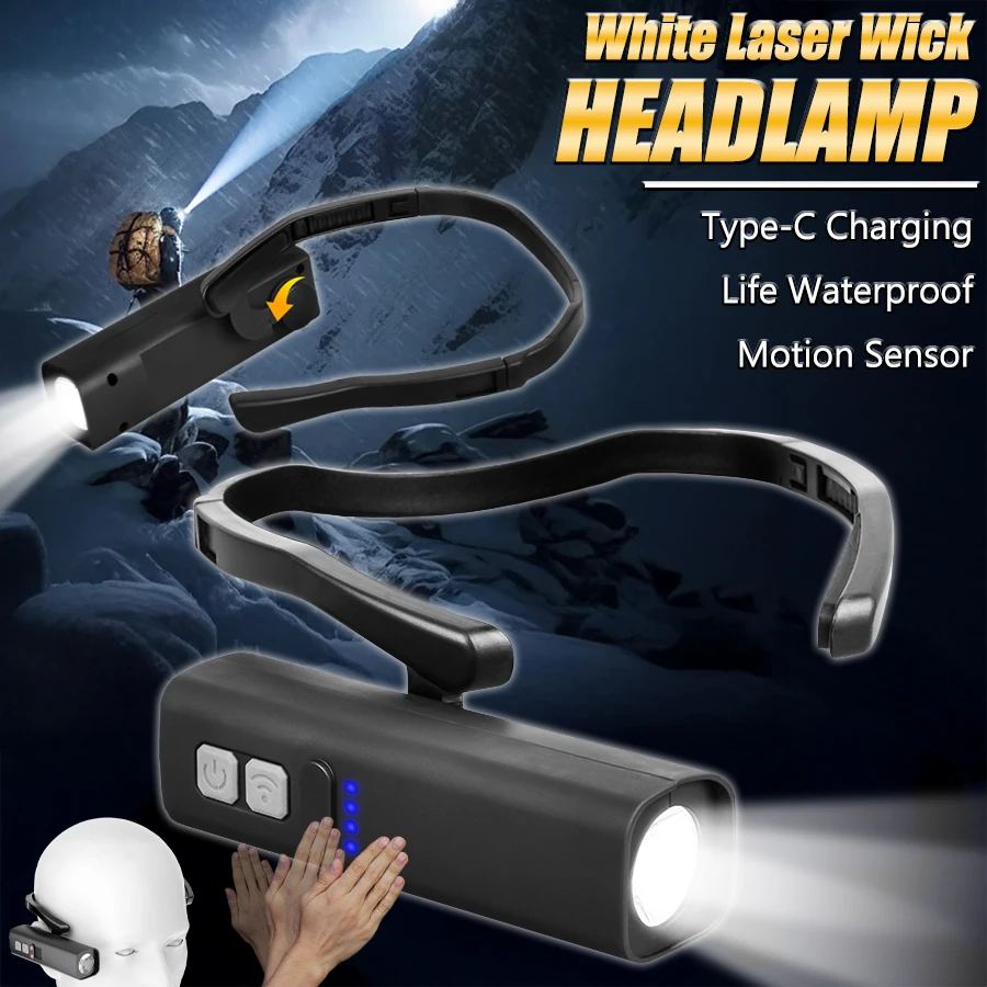 

Мини-светодиодный сенсорный налобный фонарь Type-C, перезаряжаемый фонарик, портативный ушной фонарь для ночного бега, рыбалки и езды на велосипеде